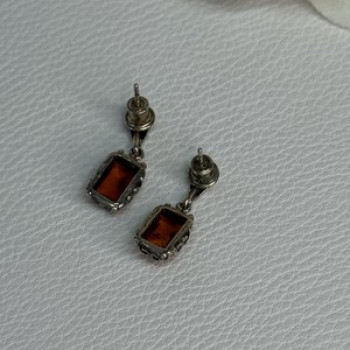 925 Sterling Silver Amber Earrings Length 0.85 Inch