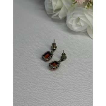 925 Sterling Silver Amber Earrings Length 0.85 Inch