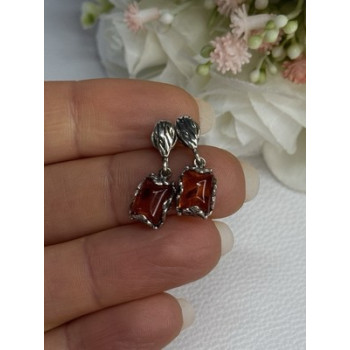 925 Sterling Silver Amber Earrings Length 0.85 Inch