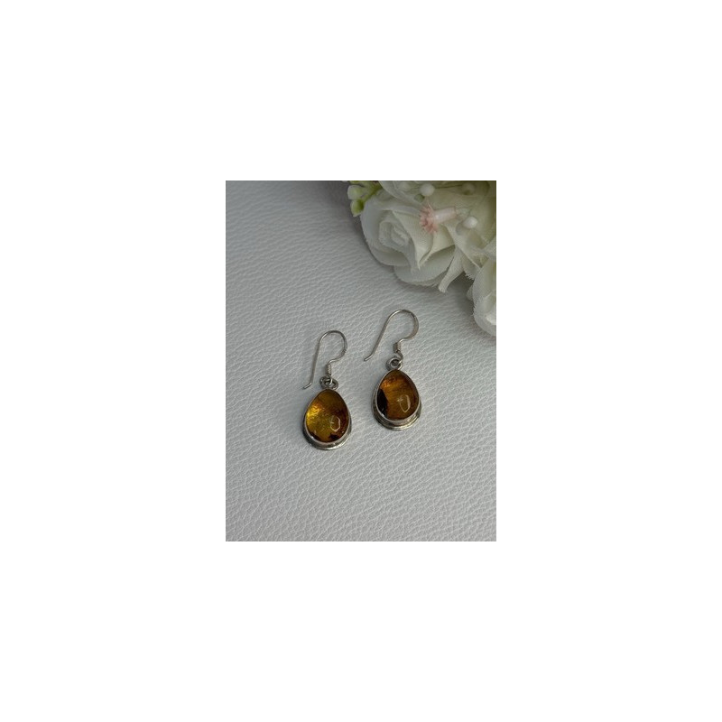 925 Sterling Silver Amber Earrings Length 1.30 Inch