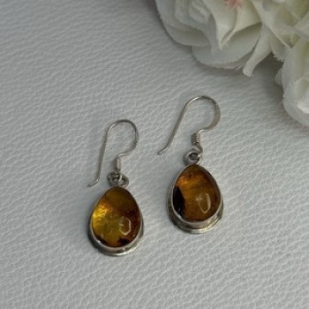 925 Sterling Silver Amber Earrings Length 1.30 Inch