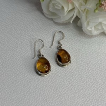 925 Sterling Silver Amber Earrings Length 1.30 Inch