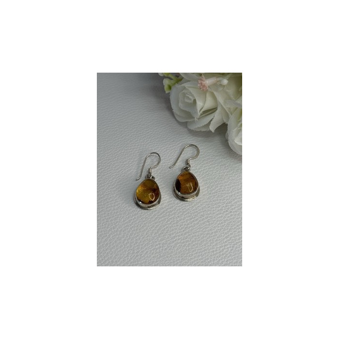 925 Sterling Silver Amber Earrings Length 1.30 Inch