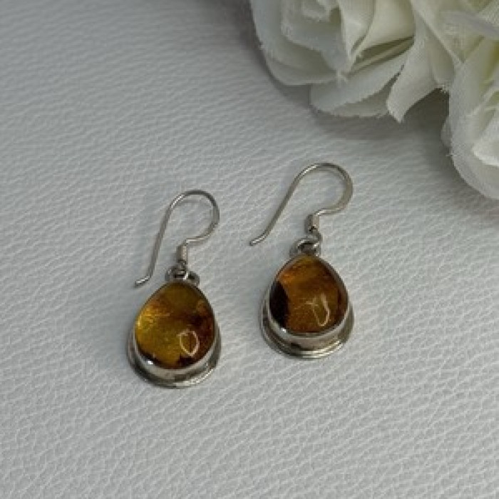 925 Sterling Silver Amber Earrings Length 1.30 Inch