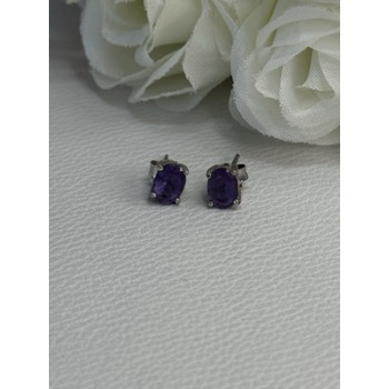 925 Sterling Silver Amethyst Earrings Length 0.27 Inch