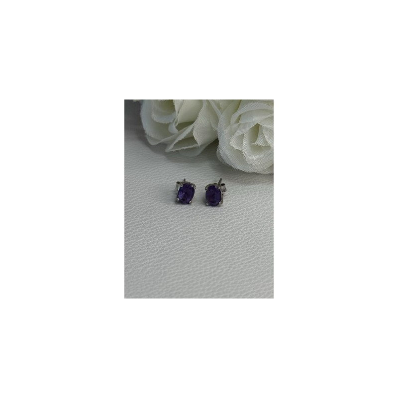 925 Sterling Silver Amethyst Earrings Length 0.27 Inch