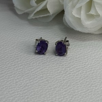 925 Sterling Silver Amethyst Earrings Length 0.27 Inch