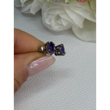 925 Sterling Silver Amethyst Earrings Length 0.27 Inch