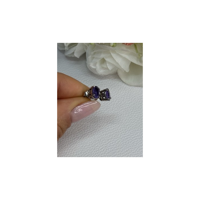 925 Sterling Silver Amethyst Earrings Length 0.27 Inch