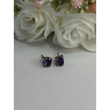925 Sterling Silver Amethyst Earrings Length 0.27 Inch