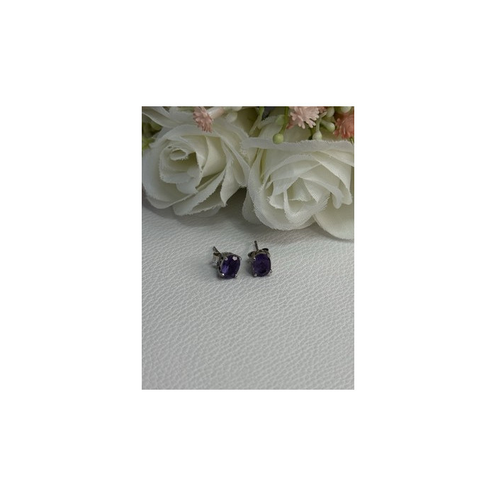 925 Sterling Silver Amethyst Earrings Length 0.27 Inch