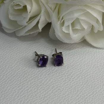 925 Sterling Silver Amethyst Earrings Length 0.27 Inch