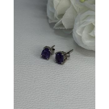 925 Sterling Silver Amethyst Earrings Length 0.27 Inch