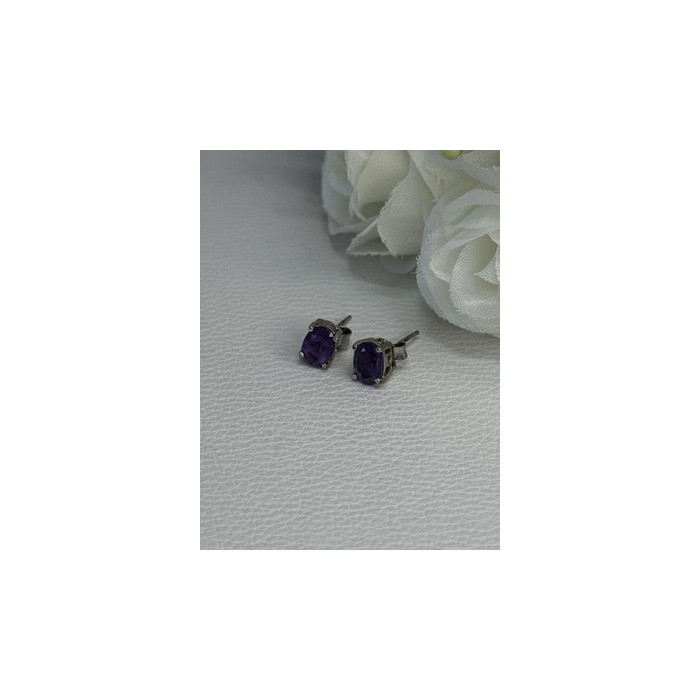 925 Sterling Silver Amethyst Earrings Length 0.27 Inch