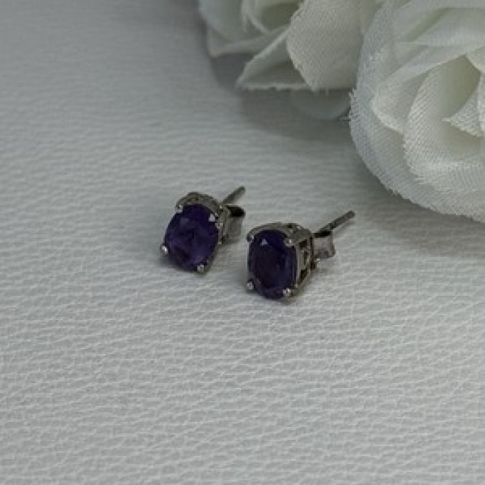 925 Sterling Silver Amethyst Earrings Length 0.27 Inch