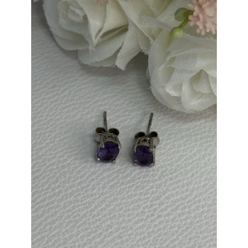925 Sterling Silver Amethyst Earrings Length 0.27 Inch
