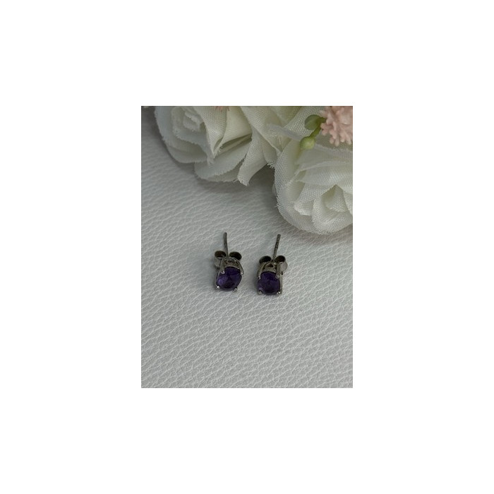 925 Sterling Silver Amethyst Earrings Length 0.27 Inch