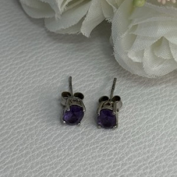 925 Sterling Silver Amethyst Earrings Length 0.27 Inch