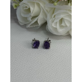 925 Sterling Silver Amethyst Earrings Length 0.27 Inch