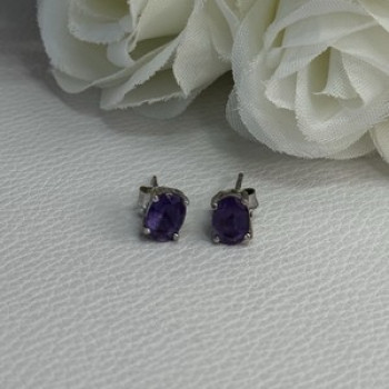 925 Sterling Silver Amethyst Earrings Length 0.27 Inch