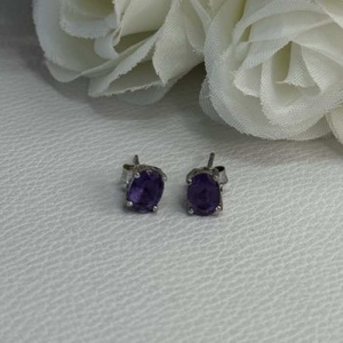 925 Sterling Silver Amethyst Earrings Length 0.27 Inch