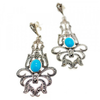 925 Sterling Silver Turquoise & Marcasites Earrings
