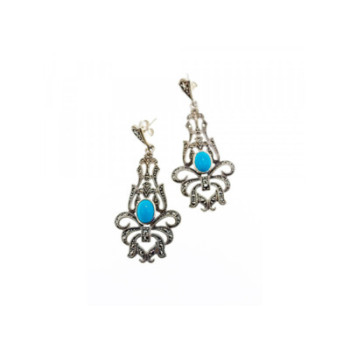 925 Sterling Silver Turquoise & Marcasites Earrings