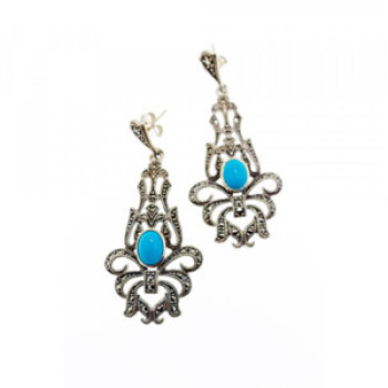 925 Sterling Silver Turquoise & Marcasites Earrings
