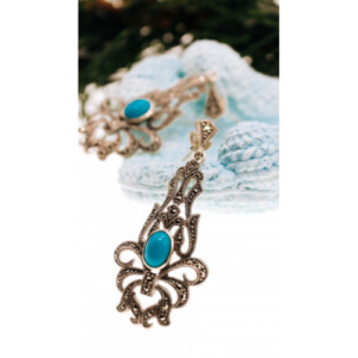 925 Sterling Silver Turquoise & Marcasites Earrings