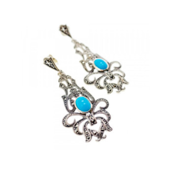 925 Sterling Silver Turquoise & Marcasites Earrings