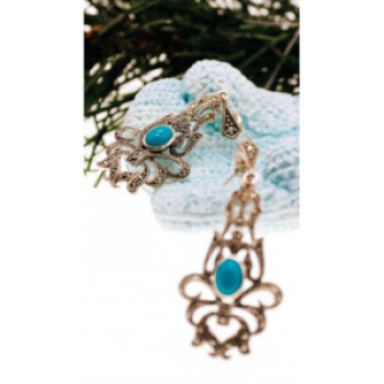925 Sterling Silver Turquoise & Marcasites Earrings