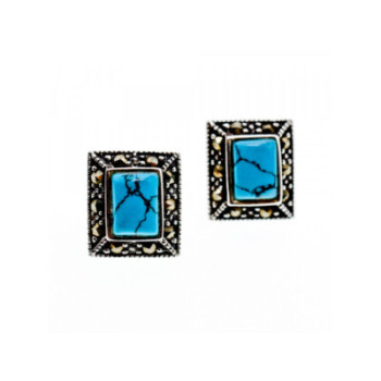 925 Sterling Silver Turquoise & Marcasites Earrings