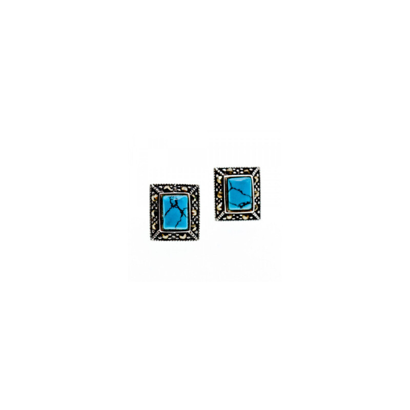 925 Sterling Silver Turquoise & Marcasites Earrings
