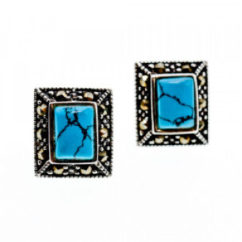 925 Sterling Silver Turquoise & Marcasites Earrings