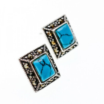 925 Sterling Silver Turquoise & Marcasites Earrings