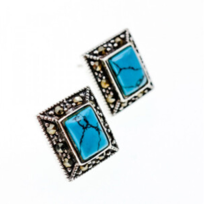 925 Sterling Silver Turquoise & Marcasites Earrings