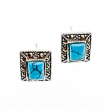 925 Sterling Silver Turquoise & Marcasites Earrings
