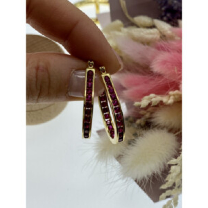 925 Sterling Silver Gold Plated Pink Spinel Earrings