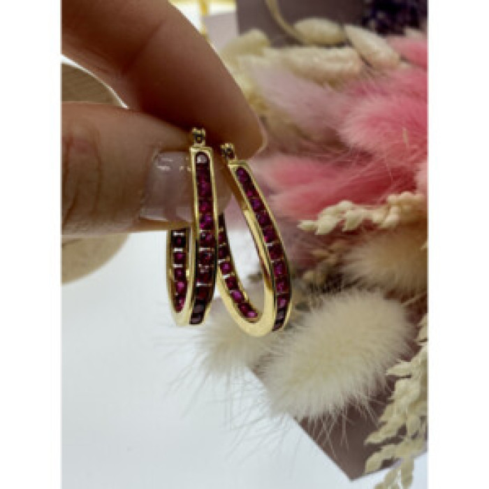 925 Sterling Silver Gold Plated Pink Spinel Earrings