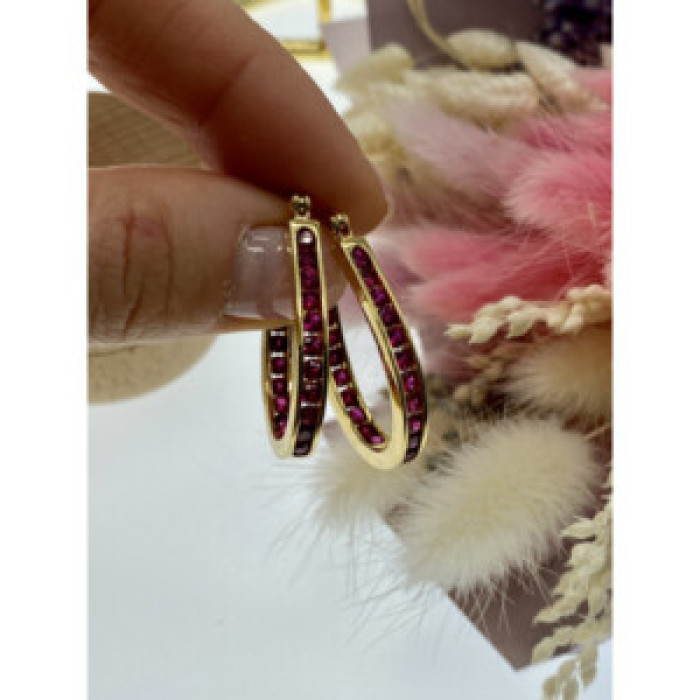 925 Sterling Silver Gold Plated Pink Spinel Earrings
