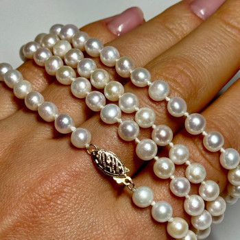 14K Yellow Gold Freshwater Pearl Necklace Length 30 Inch