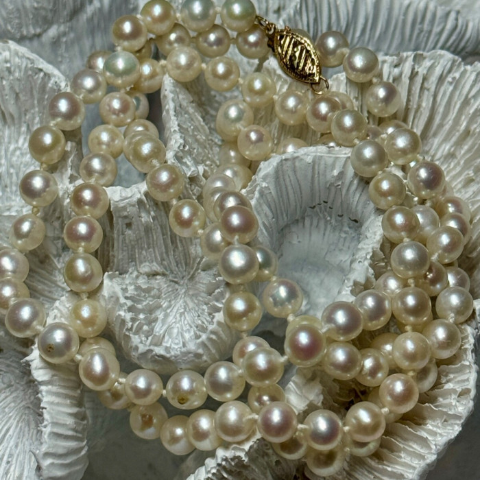 14K Yellow Gold Freshwater Pearl Necklace Length 30 Inch
