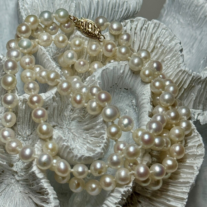14K Yellow Gold Freshwater Pearl Necklace Length 30 Inch