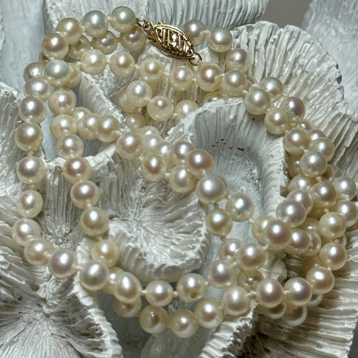 14K Yellow Gold Freshwater Pearl Necklace Length 30 Inch