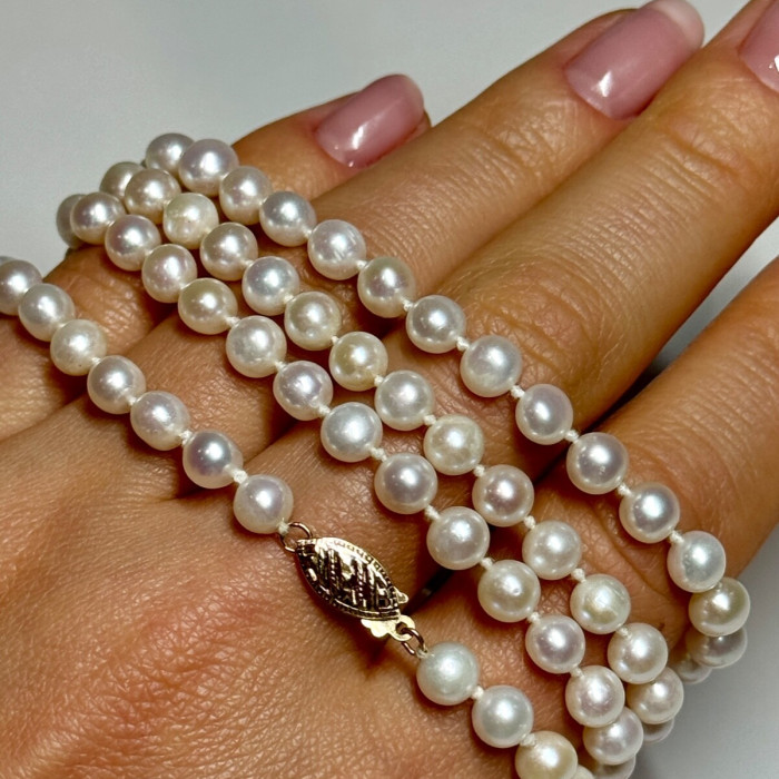 14K Yellow Gold Freshwater Pearl Necklace Length 30 Inch