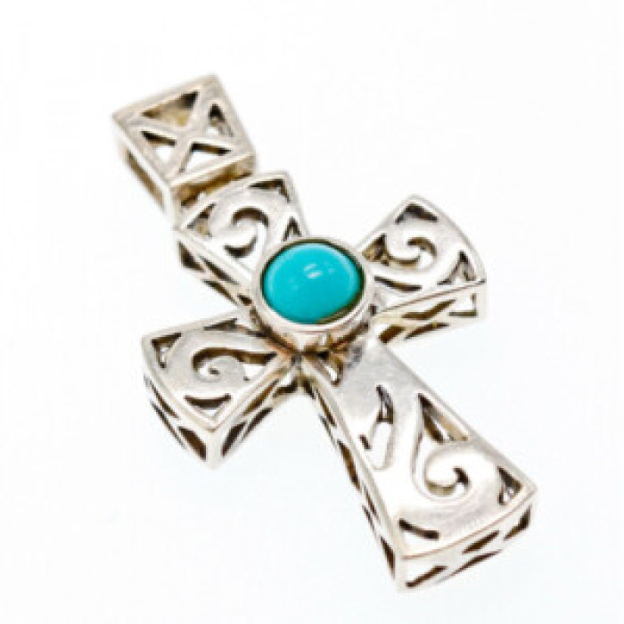 925 Sterling Silver Turquoise Cross Pendant