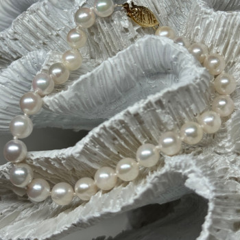 14K Yellow Gold Clasp Fresh Water Pearl Bracelet 7 Inch