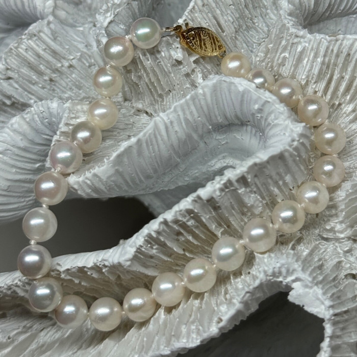 14K Yellow Gold Clasp Fresh Water Pearl Bracelet 7 Inch