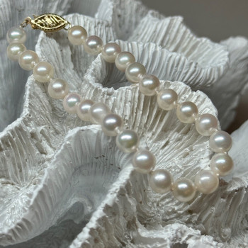 14K Yellow Gold Clasp Fresh Water Pearl Bracelet 7 Inch