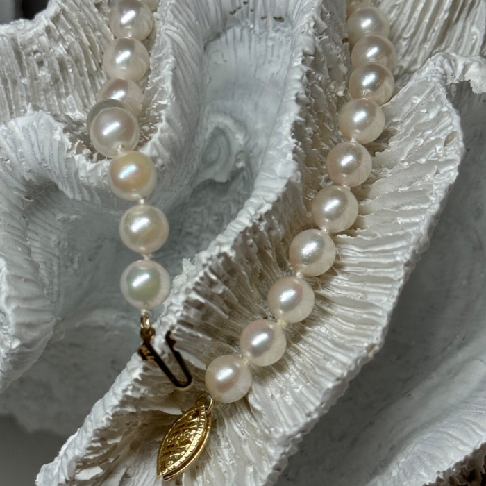 14K Yellow Gold Clasp Fresh Water Pearl Bracelet 7 Inch